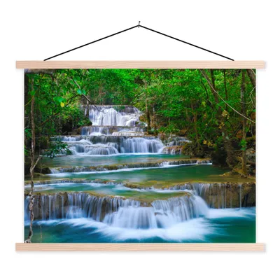 Produktbild von MuchoWow® Textilposter Wasserfall - Bäume - Natur - Dschungel 60x45 cm mit holzfarbenen Rahmen - Bild
