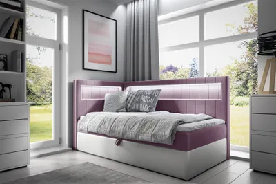 Produktbild von Boxspringbett Gästebett Kinderbett FABIAN Nr.3 100x200cm Weiss-Rosa Seite Links
