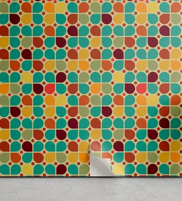 Produktbild von ABAKUHAUS Retro abziehbare & klebbare Tapete für Zuhause, Tupfen mit Petals, selbstklebendes Wohnzimmer Küchenakzent, 33 cm x 250 cm, Mehrfarbig