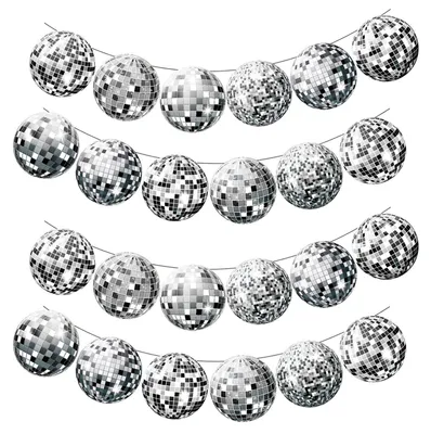 Discogirlande, Silber, 2 Stück, Glitzer, Discokugel, Partydeko