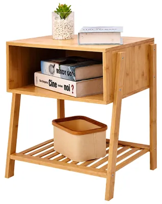Produktbild von Relaxdays Nachttisch, Bambus, offenes Fach, Gitterablage, HxBxT: 50 x 45 x 36 cm, Schlafzimmer, Nachtschrank, natur