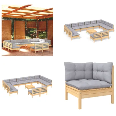 Produktbild von vidaXL 13 tlg. Garten Lounge Set mit Grauen Kissen Kiefer Massivholz - Garten-Lounge-Set - Garten-Lounge-Sets - Gartenmöbel-Set - Gartenmöbel-Sets