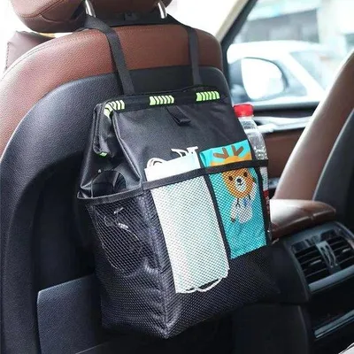 Immagine prodotto di Ampio sistema organizzativo impermeabile per auto in tessuto Oxford, con tasca per iPad/tablet e cestino per i rifiuti per il sedile posteriore