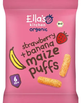 Zdjęcie produktu dla Ella's Kitchen Organiczne chrupki kukurydziane Truskawka + Banan 6M+ 20g przekąska dla dzieci