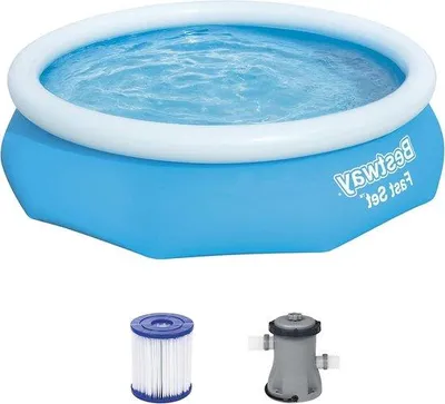 Produktbild von Schwimmbad-Verschluss-Set mit Schwimmbad-Hydranten-Pumpe, 305 x 76 cm, blau, Rundform.