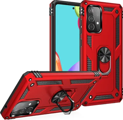 Image de Étui pour Galaxy A52 5G étui de protection militaire double couche avec support d'anneau et support rouge