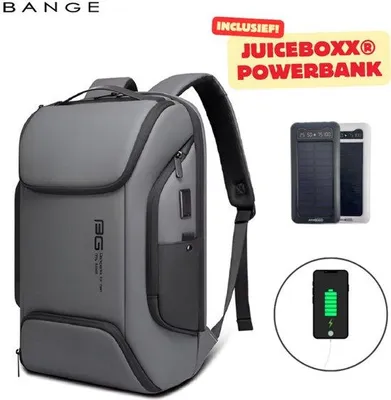 Produktbild von CarryQuest® - BANGE Laptop Rucksack 15,6 Zoll - Inklusive JuiceBoxx® Solar Powerbank - Geschäftliche Business Backpack mit USB Ladeanschluss - Wasserabweisende Rucksack mit Laptopfach & Anti-Diebstahl Fach - Grau