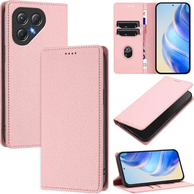 Produktbild von Litchi Leder Handyhülle für Tecno Pova 7 Neo Wallet Kartenfächer Standfunktion Hülle Pink