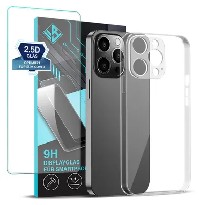 Produktbild von Handyhülle für Apple iPhone 15 Pro Max mit 9H Displayglas Displayschutz Hülle Transparent Flexibel Elastisch Case Cover Backcover Schutzhülle