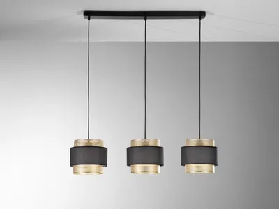 Produktbild von LED Hängelampe 3-flammig Metall Gold / Stoff Schwarz, Breite 85cm, Esstischlampe