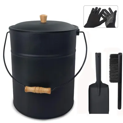 Imagen del producto de Omgoods - Cenicero de 15 litros con tapa y paleta para leña