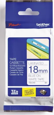 Immagine prodotto di Brother TZe-243 - adesivo standard - blu su bianco - rotolo (1,8 cm x 8 m) 1 cassetta/e nastro laminato - per Brother PT-D600; P-Touch PT-1880, D450, E550, E800, P900, P950; P-Touch Cube Plus PT-P710