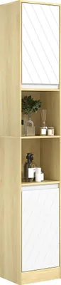 Image de HOMCOM Meuble colonne rangement salle de bain style cosy 30 x 24 x 170 cm 2 portes étagère 2 niches chêne clair blanc