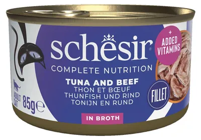 Productafbeelding van Schesir, tonijn met rundvlees en rijst in bouillon, volwaardig natvoer voor
