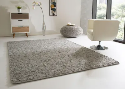 Produktbild von Handweb Teppich Ammersee in Grau aus 100% Schurwolle, Größe: 250x300 cm