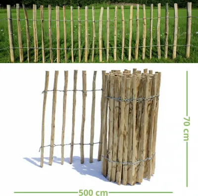 Produktbild von be4nature Staketenzaun Haselnuss Kastanie 5 m x 70 cm hoch 4-6 cm Abstand Rollzaun Gartenzaun Holzzaun Beetzaun Hundezaun Gartenbegrenzung