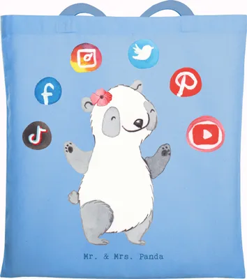 Produktbild von Mr. & Mrs. Panda totebag SEA Manager Herz - Sky Blue - Geschenk, Tasche, Suchmaschinenmarketing, Suchmaschinenwerbung, Tragetasche, Shopping, Schultasche, Unitasche