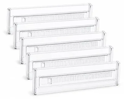 Productafbeelding van 6 Stuks Verstelbare Ladeverdelers, Kunststof Ladeverdelers 28,7 tot 50,5 cm, Transparante Lade Organizer Scheidingswanden voor Keuken, Slaapkamer, Kantoor, Bureau en Ladekast