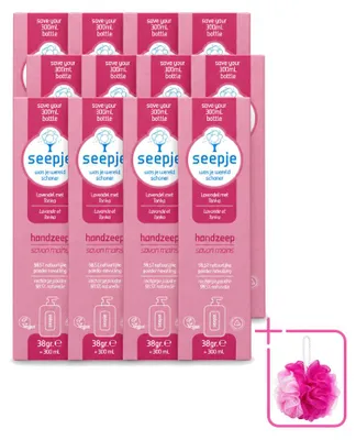 Immagine prodotto di 12 ricariche di sapone liquido per le mani Seepje, profumo di lavanda e tonka, 38 g ciascuna, confezione risparmio, 12 pezzi