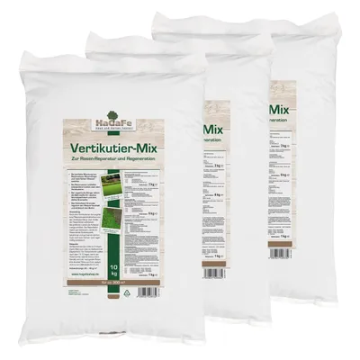 Produktbild von HaGaFe Vertikutier - Mix zur Rasenreparatur und Regeneration, 3 x 10 kg, mit Ton, Rasensamen,  Rasendünger und Kalk