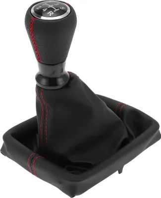 Produktbild von 5-Gang-Schaltknauf mit Abdeckung für Peugeot 206 | Automatischer Getriebeschalthebelknopf Schwarz Rot Kunstleder 1 Stück