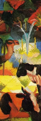 Obrázok produktu pre August Macke Art Print Obraz - Krajina s kravami a ťavou, Detail (91 x 30 cm)