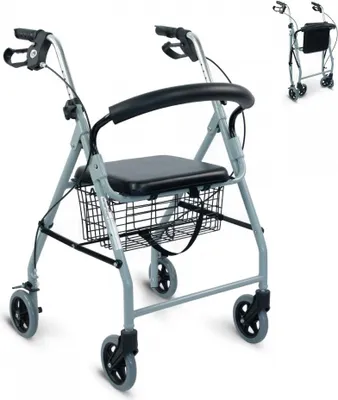 Produktbild von Mobiclinic®, Rollator, faltbar und leicht, Gehhilfe, Mit Sitzfunktion, Gepolsterte Rückenlehne, Handbremsen, Ergonomische Griffe, Abnehmbarer Korb