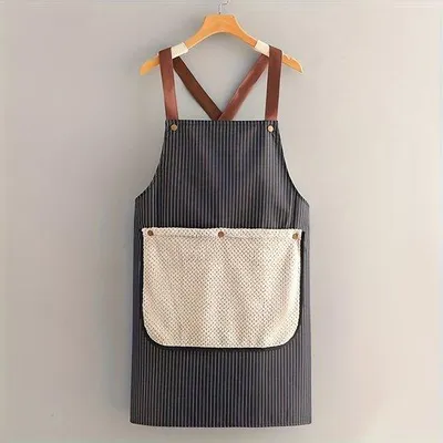 Image de Tablier de cuisine élégant avec serviette amovible - Noir à fines rayures