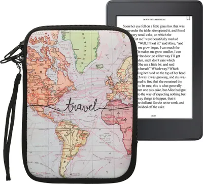 Produktbild von kwmobile Tasche für eReader - Neopren Hülle Schutzhülle Travel Schriftzug Schwarz Mehrfarbig - 17 x 12 x 2 cm Innenmaße