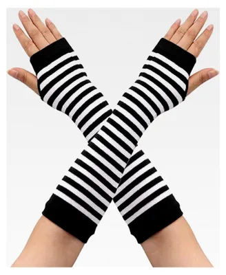 Produktbild von Fingerlose Handschuhe mit langem Arm für Damen, Dehnbare Gestreifte Armwärmer mit Daumenloch