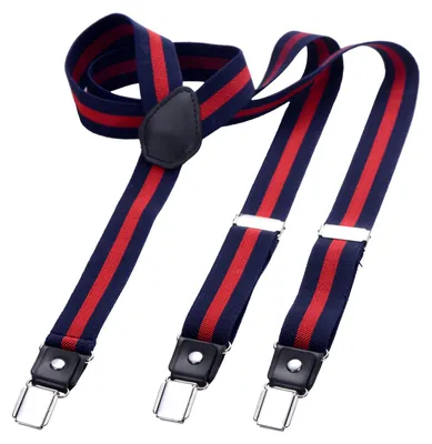 Produktbild von DonDon® Herren Hosenträger schmal 2,5 cm – 3 Clips in Y-Form – elastisch und längenverstellbar gestreift in blau rot
