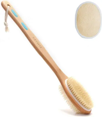 Image de Ithyes Brosse de douche en bois à long manche Poils naturels Exfoliant de massage