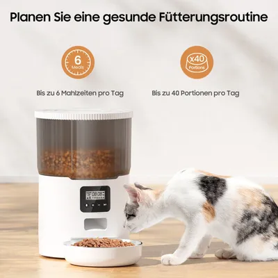 Produktbild von Futterautomat Futterautomat für Haustiere, 6 Mahlzeiten/Tag, 4L, LCD, 10-Sekunden-Aufzeichnung, kann 6 Mahlzeiten pro Tag füttern