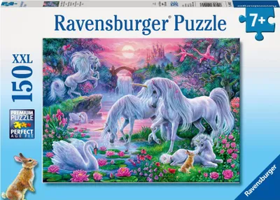Produktbild von 150 Teile Ravensburger Kinder Puzzle XXL Einhörner im Abendrot 10021
