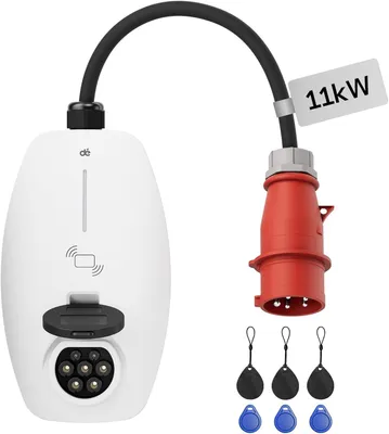 Imagen del producto de Cargador móvil de pared de 11 kW, corriente alterna, con enchufe CEE y toma de corriente tipo 2, tarjeta RFID y protección IP66 resistente al agua