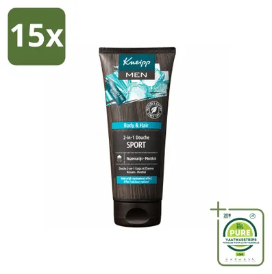 Obrázek produktu pro 15 kusů sprchového gelu a šamponu 2 v 1 Kneipp Men Sport, objem 200 ml – balení