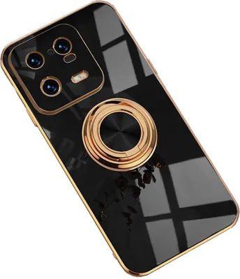 Produktbild von Hülle für XIAOMI 13 PRO Schwarz mit goldenem Silikon-Schutzring auf der Rückseite