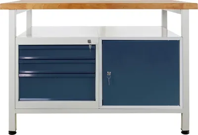 Produktbild von ADB Werkbank lichtgrau, anthrazitgrau 3 Schubladen 120,0 x 60,0 x 84,0 cm
