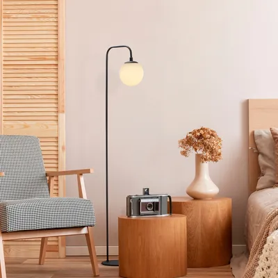 Produktbild von Opviq, Moderne Stehlampe mit Metallkörper und Glasabdeckung, 27 x 27 x 146 cm | Schwarz und Creme | E14 Fassung, max. 40 W | Elegantes Design für jeden Raum