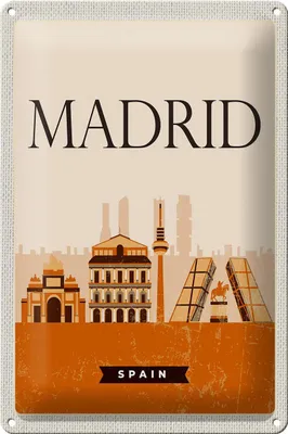 Produktbild von Blechschild Reise 20x30cm Retro Madrid Spain malerisches Bild