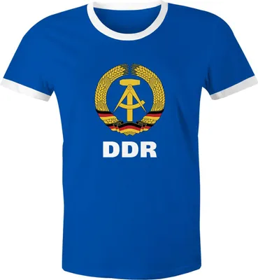 Produktbild von Herren WM-Shirt DDR Fan Nostalgie Retro Moonworks® blau-weiß M