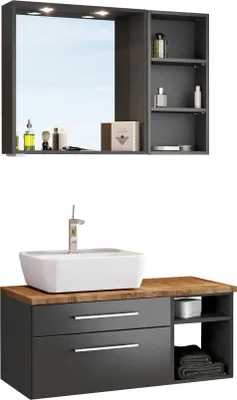 Produktbild von Held Möbel Waschtisch-Set Davos 90 cm -A- (links) graphit/matt grau