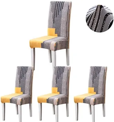 Produktbild von PolkaHome® Stuhlbezüge für Esszimmer, elastische Stretch-Stuhlbezüge, abnehmbare und waschbare Bezüge für Esszimmerstühle - 4er-Set (Grau &