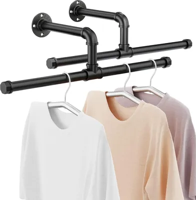 Produktbild von Famanu Kleiderständer Heavy Duty Rustikal Industriell Abnehmbar Wandmontage Schwarz Eisen Multifunktional 2er Set