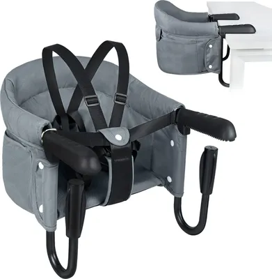Produktbild von TRMLBE Kinder Tischsitz 30x24x31cm Klappbar Stuhlsitz mit Rutschfeste Griff & Sicherheitsgurt & Aufbewahrungstaschen Babystuhl Sitzerhöhung, für Kinder max. 15KG von 6 bis 36 Monaten