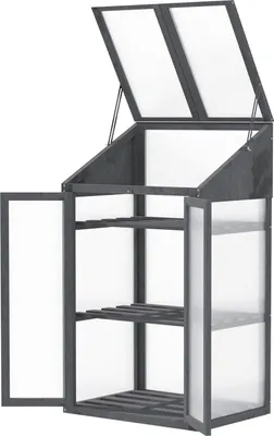Zdjęcie produktu dla Drewniana chłodnia, mini szklarnia 70 x 50 x 120 cm, szklarnia z pokrywą, okno, podwójne drzwi, przezroczysta chłodnia z 3 półkami, odporna na zimę podniesiona grządka do ogrodu, balkon, szara