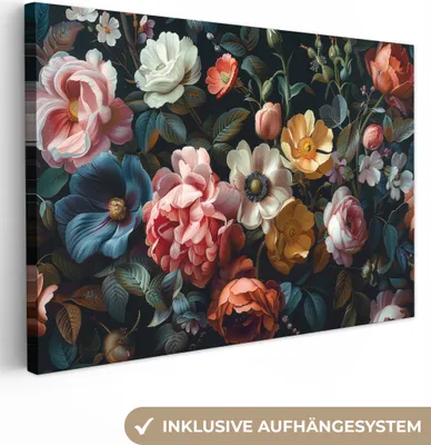 Zdjęcie produktu dla MuchoWow® - Obrazy na płótnie - Vintage - Kolorowe - Kwiatowe - Nowoczesne, Obraz na ścianę, Dekoracja ścienna Obrazy Salon, 90x60cm