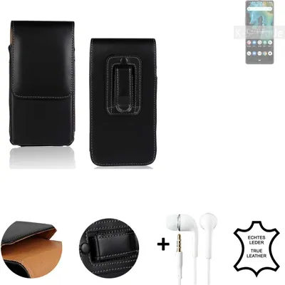 Produktbild von K-S-Trade Leder Gürteltasche + Kopfhörer kompatibel mit Cubot Max 3 Seitentasche Belt pouch Holster Handyhülle Schutz Hülle Etui schwarz 1x