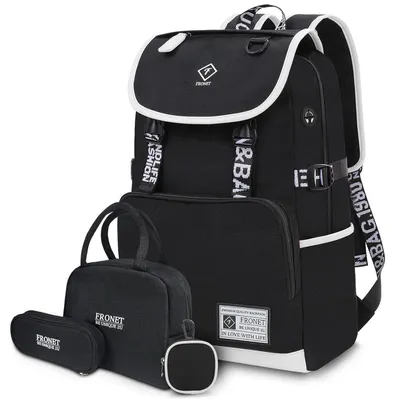 Productafbeelding van Schoolrugzak set, 4-delig, waterdicht, met laptopvak voor 15,6 inch, zwart