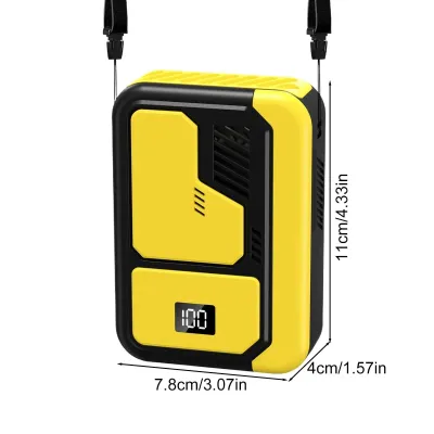 Produktbild von Taillenventilator, 3 Geschwindigkeiten, 3000 mAh Akku, LED-Display, Gürtelclip, USB 5 V – Gelb/Schwarz